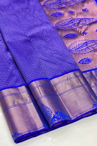 Royalblue color art silk blend sarees with blouse