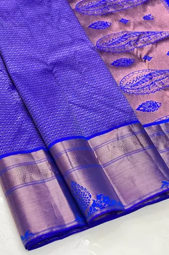 Royalblue color art silk blend sarees with blouse