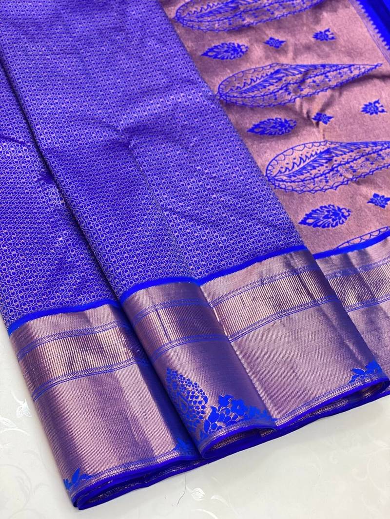 Royalblue color art silk blend sarees with blouse