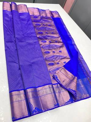 Royalblue color art silk blend sarees with blouse 2