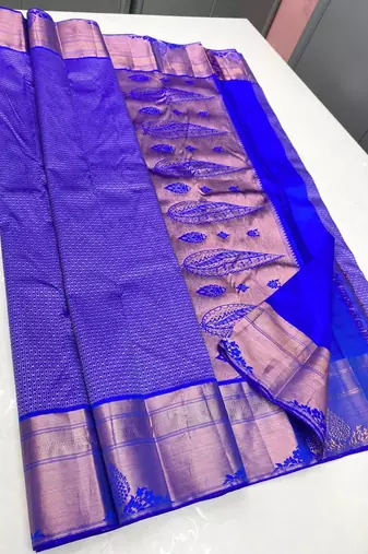 Royalblue color art silk blend sarees with blouse