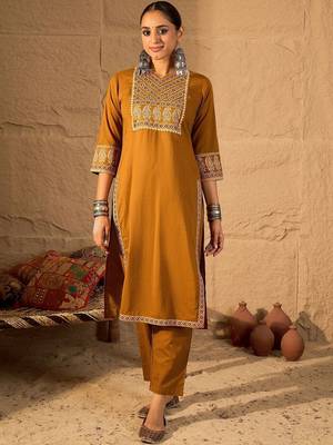 Floral Embroidered Mirror Work Pure Cotton Kurta With Trousers & Dupatta 3