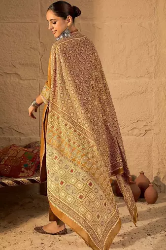 Floral Embroidered Mirror Work Pure Cotton Kurta With Trousers & Dupatta