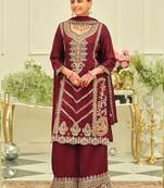 Ethnic Motifs Embroidered Zari Kurta with Trousers & With Dupatta
