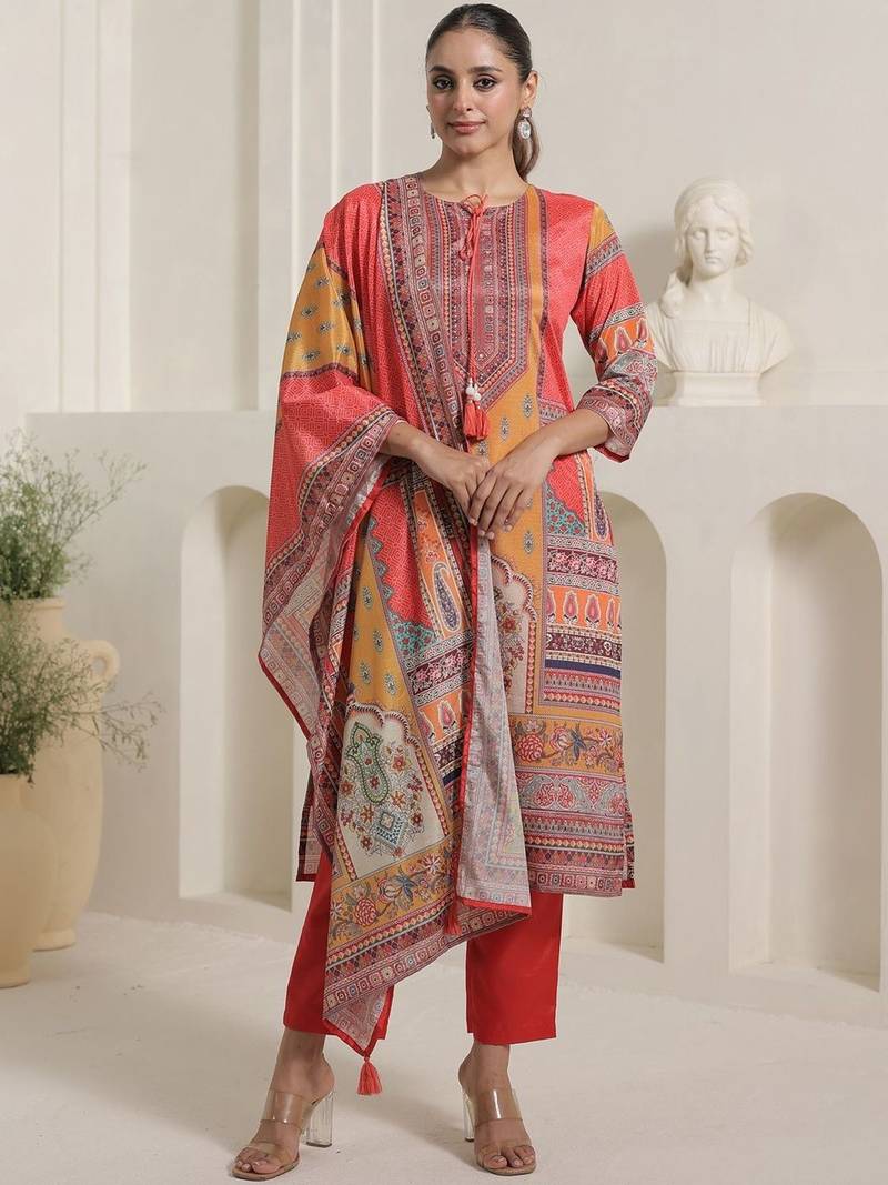 Women Ethnic Motifs Printed Regular Kurta With Trousers & Dupatta