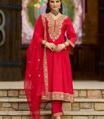 Women Embroidered Regular Thread Work Kurta with Trousers & Dupatta