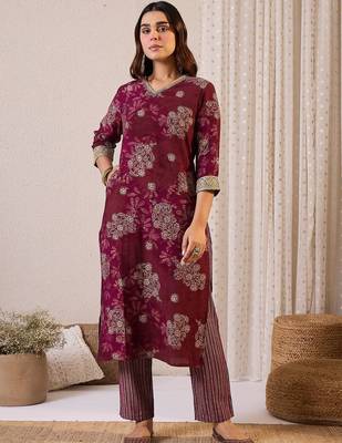 Women Floral Printed Regular Chanderi Silk Kurta with Trousers & With Dupatta 6