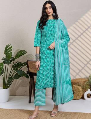 Women Ethnic Motifs Printed Pure Cotton Kurta with Trousers & Dupatta 1