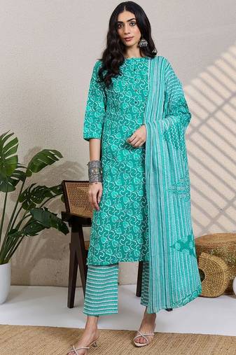 Women Ethnic Motifs Printed Pure Cotton Kurta with Trousers & Dupatta
