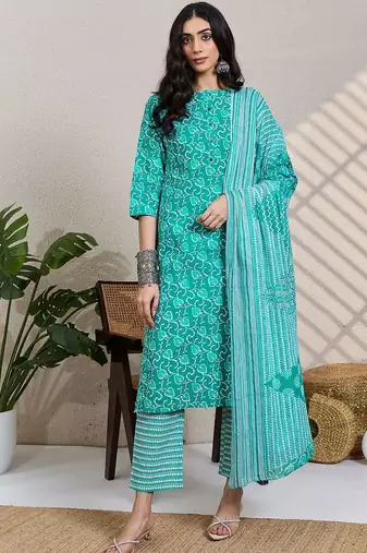 Women Ethnic Motifs Printed Pure Cotton Kurta with Trousers & Dupatta