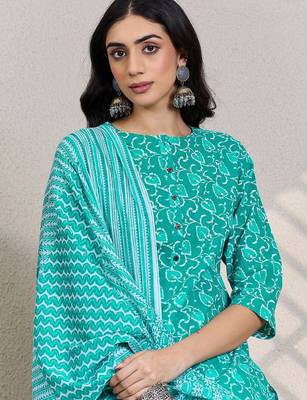 Women Ethnic Motifs Printed Pure Cotton Kurta with Trousers & Dupatta 2