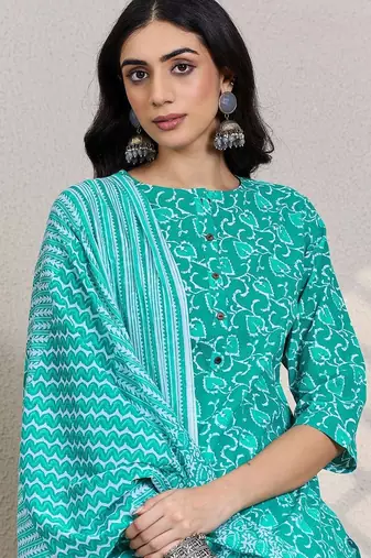 Women Ethnic Motifs Printed Pure Cotton Kurta with Trousers & Dupatta