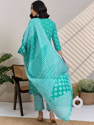 Women Ethnic Motifs Printed Pure Cotton Kurta with Trousers & Dupatta 4