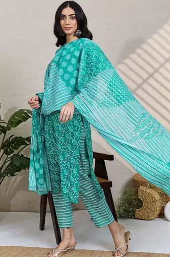 Women Ethnic Motifs Printed Pure Cotton Kurta with Trousers & Dupatta