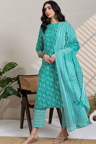Women Ethnic Motifs Printed Pure Cotton Kurta with Trousers & Dupatta