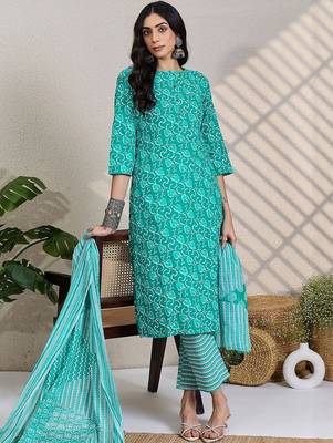 Women Ethnic Motifs Printed Pure Cotton Kurta with Trousers & Dupatta 7