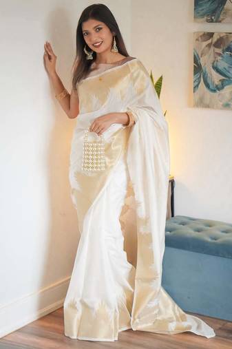 Offwhite color art silk blend sarees with blouse