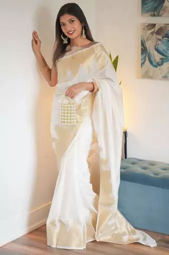 Offwhite color art silk blend sarees with blouse