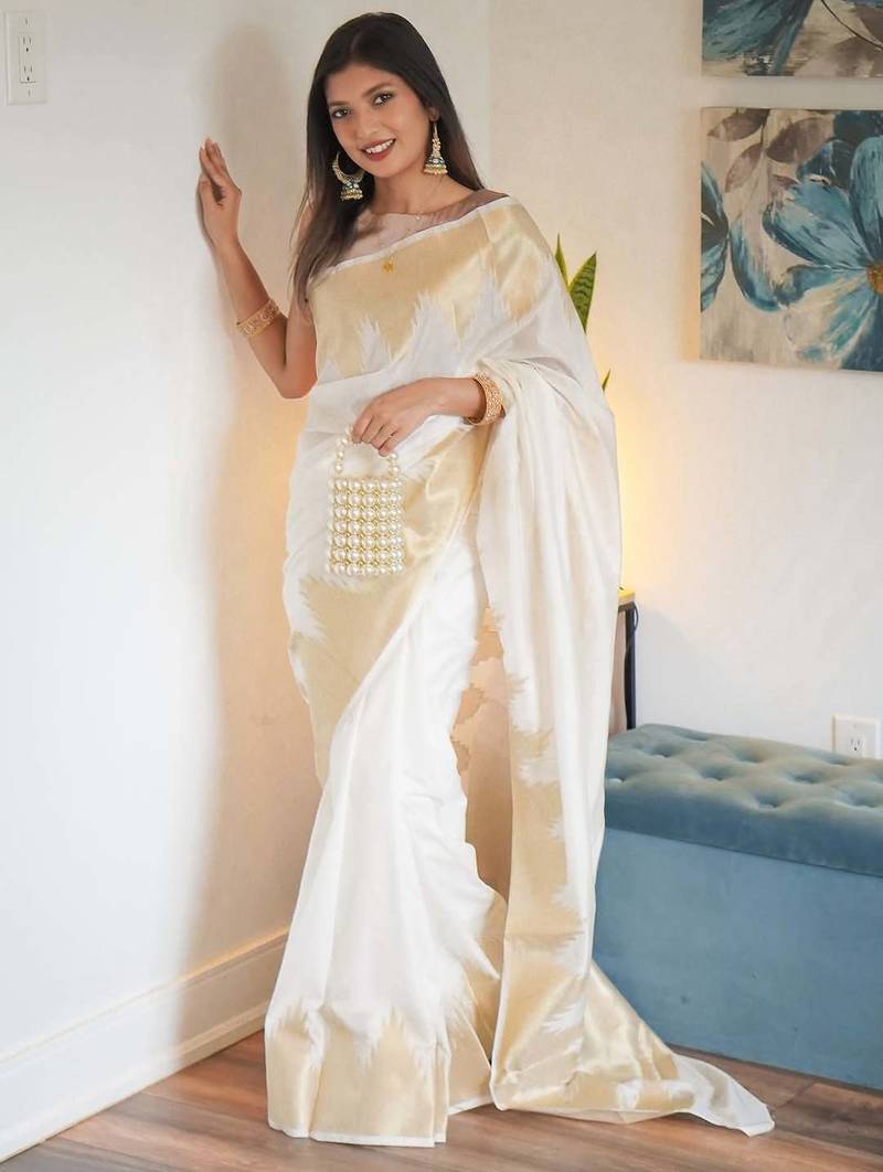 Offwhite color art silk blend sarees with blouse