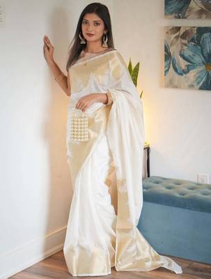 Offwhite color art silk blend sarees with blouse 2