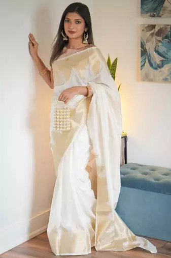 Offwhite color art silk blend sarees with blouse