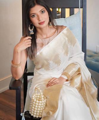 Offwhite color art silk blend sarees with blouse 3