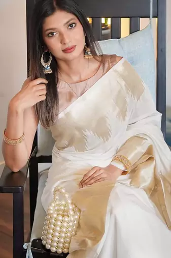Offwhite color art silk blend sarees with blouse