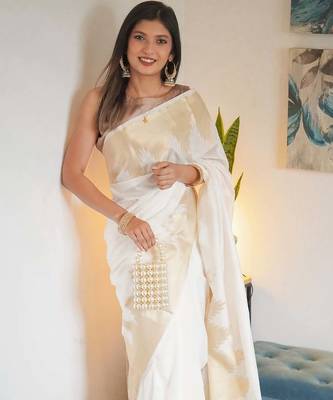 Offwhite color art silk blend sarees with blouse 4