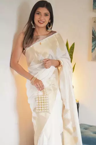Offwhite color art silk blend sarees with blouse