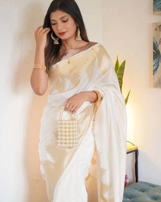 Offwhite color art silk blend sarees with blouse 5
