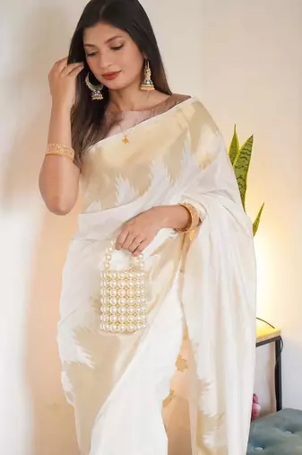 Offwhite color art silk blend sarees with blouse