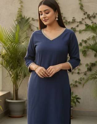 Women V-Neck Straight Kurta with Trouser 1