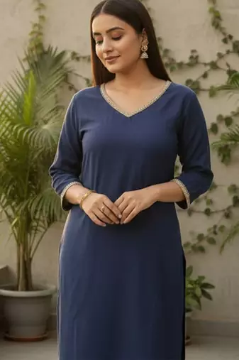 Women V-Neck Straight Kurta with Trouser