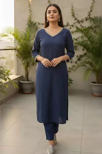 Women V-Neck Straight Kurta with Trouser