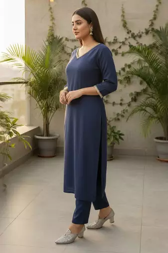 Women V-Neck Straight Kurta with Trouser
