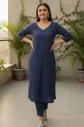 Women V-Neck Straight Kurta with Trouser