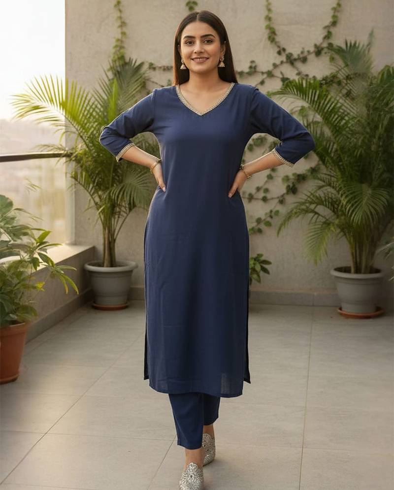 Women V-Neck Straight Kurta with Trouser
