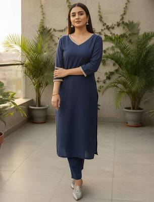 Women V-Neck Straight Kurta with Trouser 6