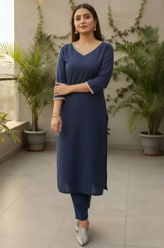 Women V-Neck Straight Kurta with Trouser