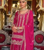 Adults-Women Woven Design Embroidered Kurta with Palazzos & Dupatta