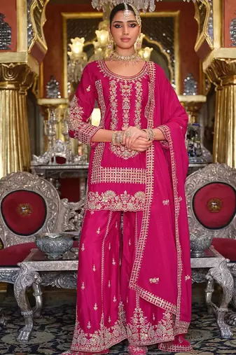 Adults-Women Woven Design Embroidered Kurta with Palazzos & Dupatta