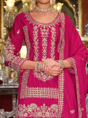 Adults-Women Woven Design Embroidered Kurta with Palazzos & Dupatta 3