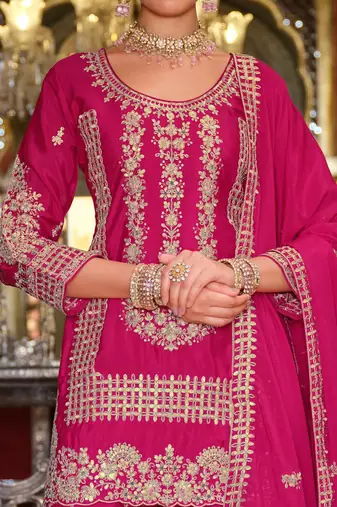 Adults-Women Woven Design Embroidered Kurta with Palazzos & Dupatta
