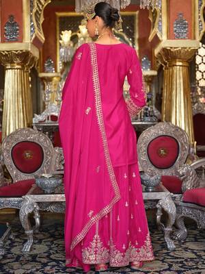 Adults-Women Woven Design Embroidered Kurta with Palazzos & Dupatta 5