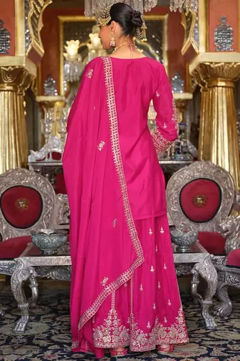 Adults-Women Woven Design Embroidered Kurta with Palazzos & Dupatta