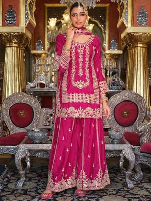 Adults-Women Woven Design Embroidered Kurta with Palazzos & Dupatta 6