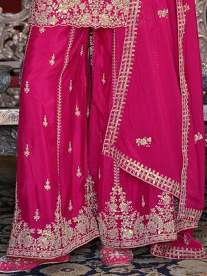 Adults-Women Woven Design Embroidered Kurta with Palazzos & Dupatta 7