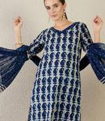 Women Paisley Printed Pure Cotton Kurta with Trousers & Dupatta