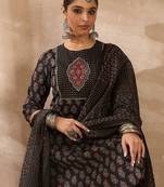 Women Ethnic Motifs Printed Regular Thread Work Pure Cotton Kurta with Trousers & With Dupatta