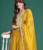 Floral Embroidered Thread Work Kurta With Trousers & Dupatta